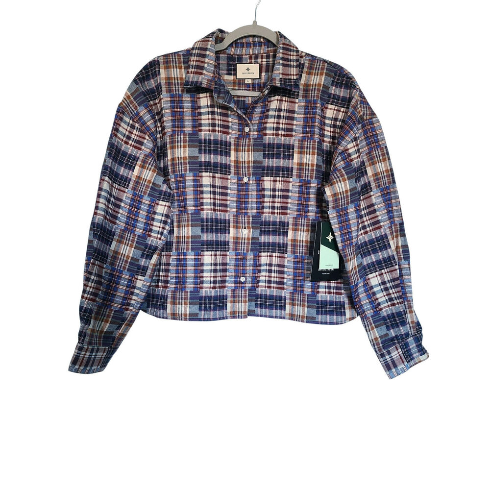 Tuckernuck Patchwork Plaid Flannel Cropped Jasper Button-Down Size XL NWT - Picture 3 of 9